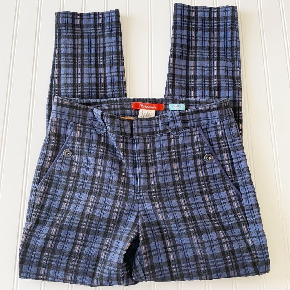 Anthropologie Blue Plaid Pants